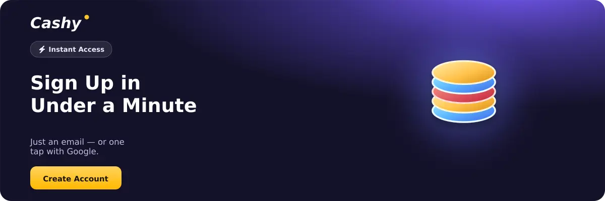 Cashy login screen desktop
