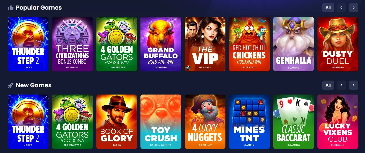 Cashy website game lobby